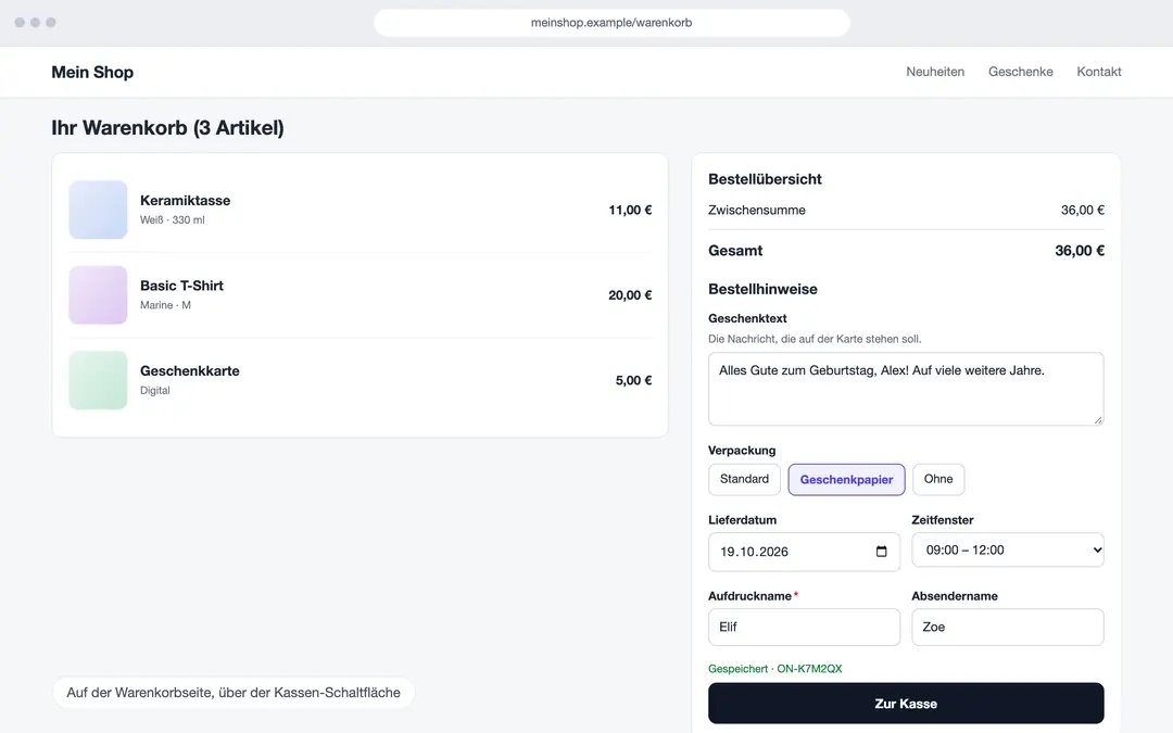 OrderNote: Bestellhinweise im Warenkorb