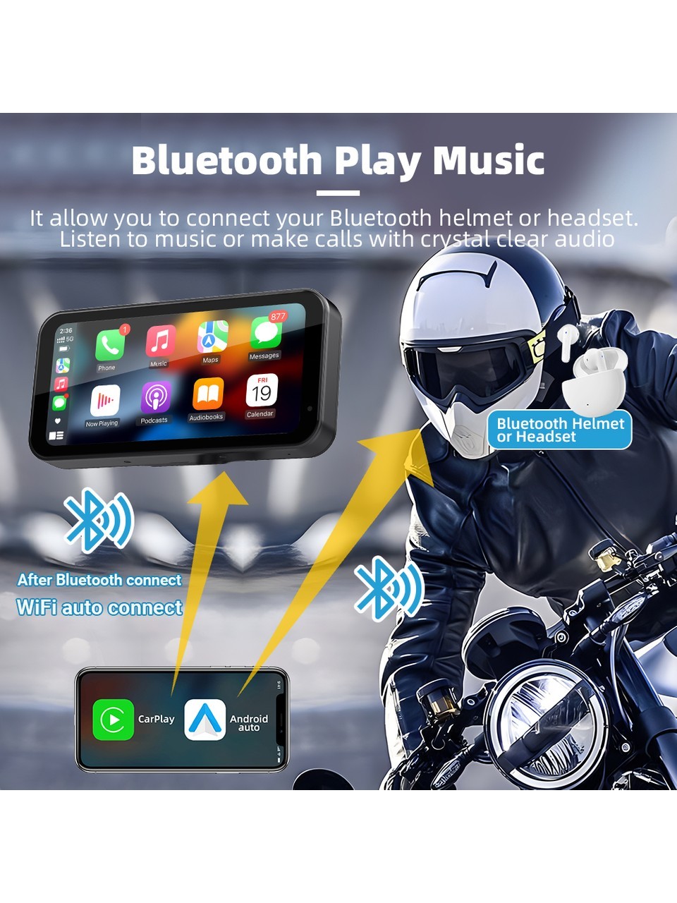 Motosiklet Navigasyon Cihazı Carplay Android Auto Ön Arka Kamera Kayıt