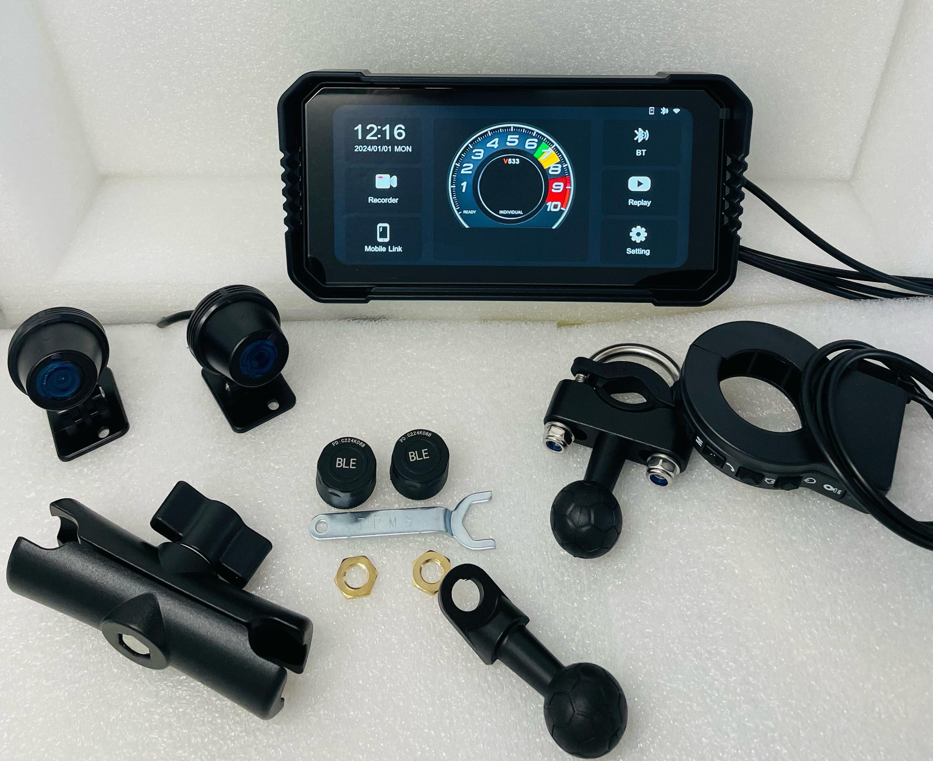 Xyauto Motosiklet Navigasyon GPS'li TPMS lastik basınç göstergeli Carplay Android Auto On Arka Kamera Kayit