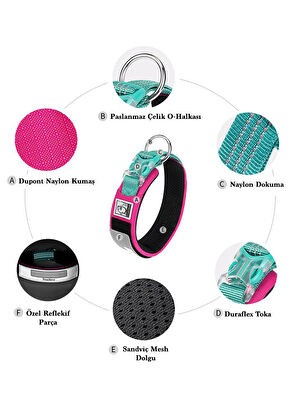 Pembe Cordura Kumaşlı Mesh Süngerli Köpek Boyun Tasması