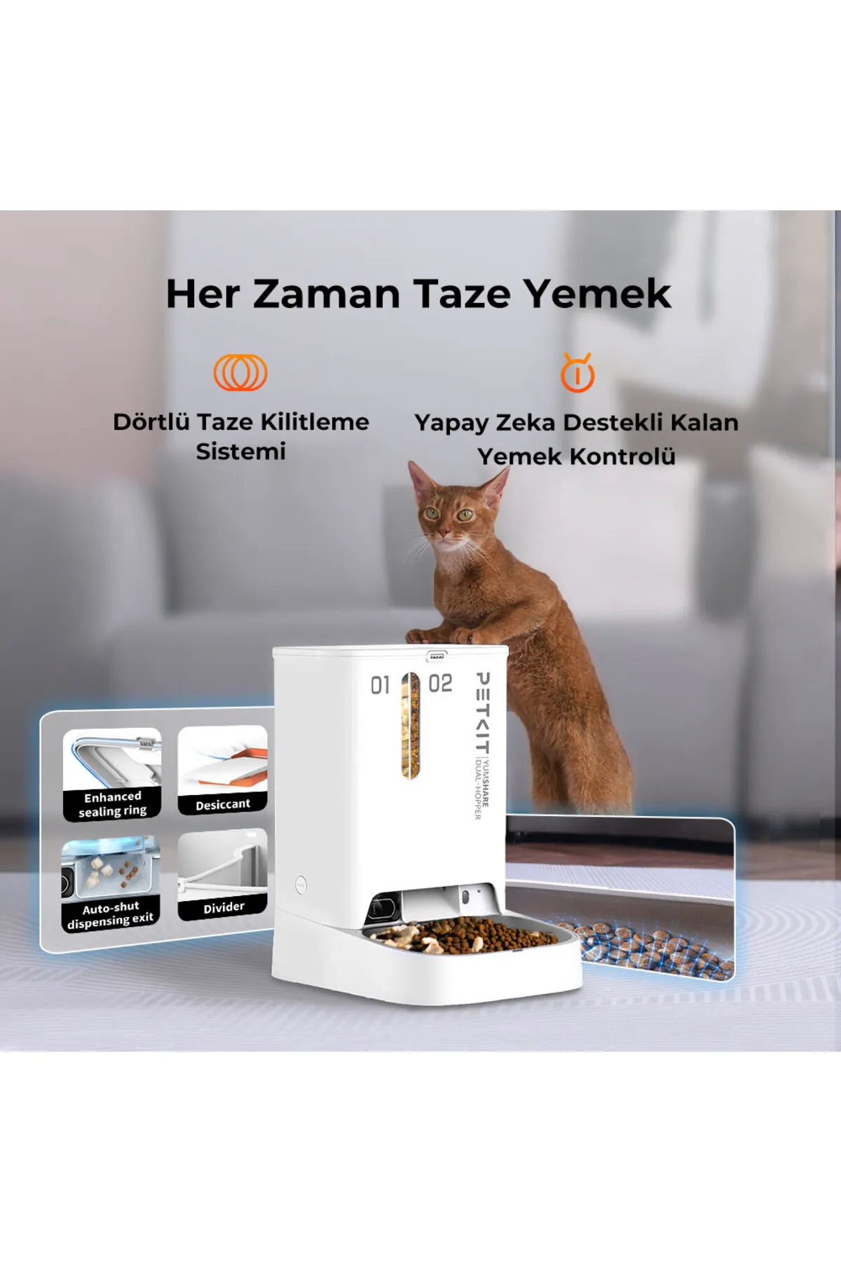 Petkit Yumshare Kameralı Çift Hazneli Akıllı Mama Kabı Beyaz