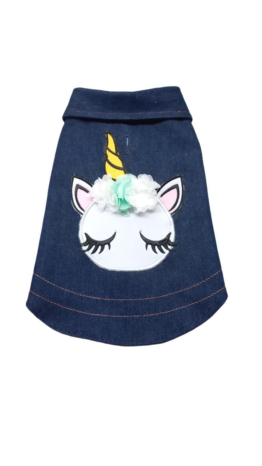 Mavi Unicorn Nakışlı Kedi ve Köpek Gömleği