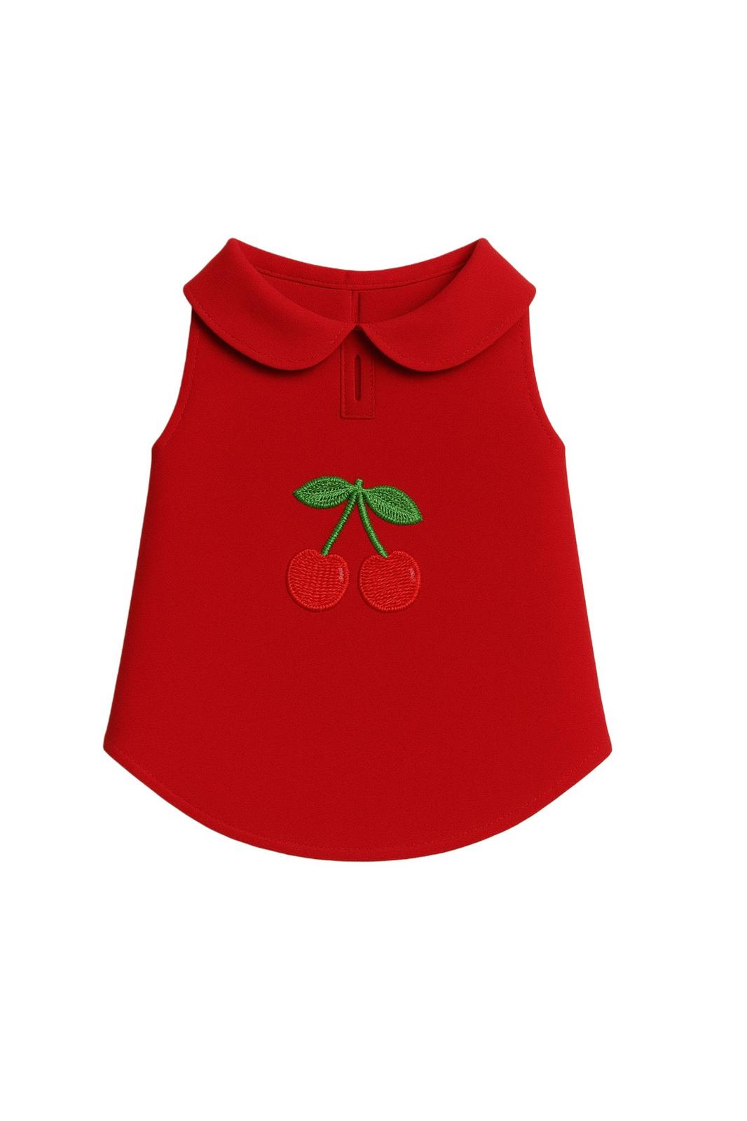 Kırmızı Kiraz Desenli Kedi ve Köpek Gömleği