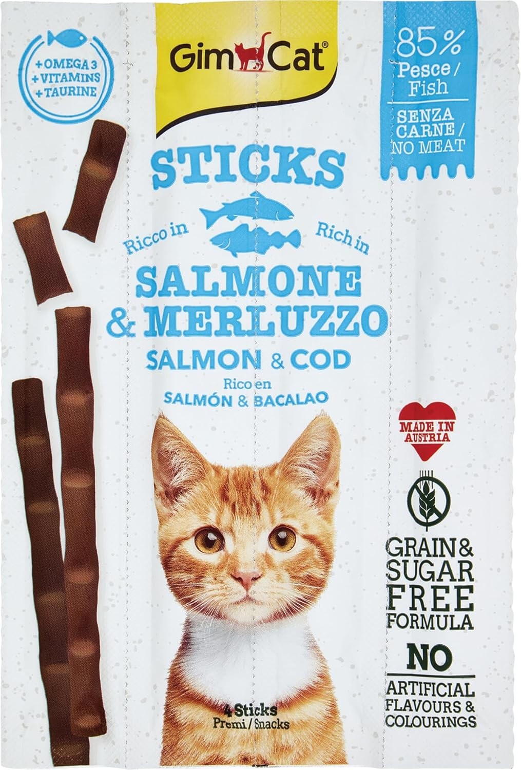 GimCat Sticks Somon & Atlantik Morina Tahılsız Ödül Çubukları 4'lü 20gr