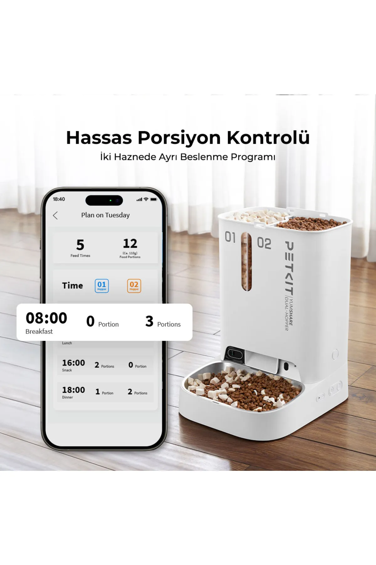 Petkit Yumshare Kameralı Çift Hazneli Akıllı Mama Kabı Beyaz