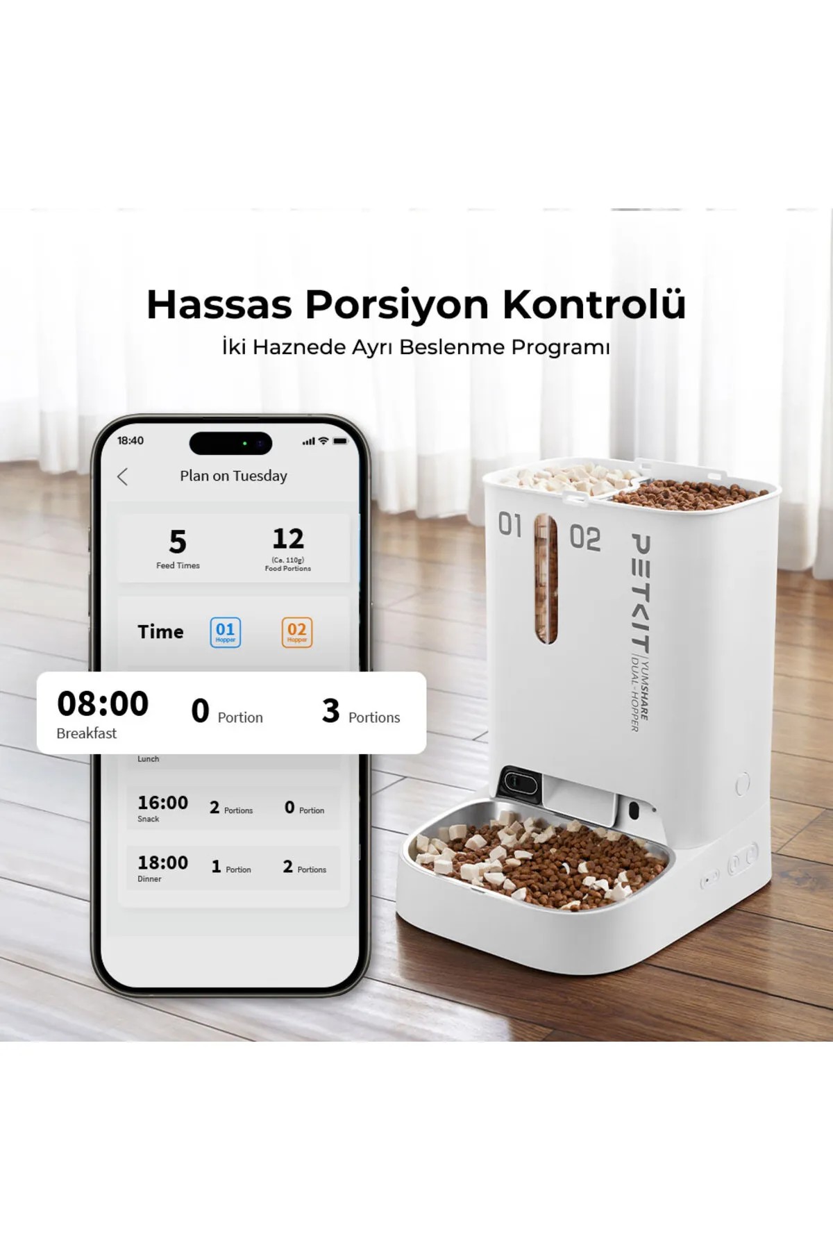 Petkit Yumshare Kameralı Çift Hazneli Akıllı Mama Kabı Beyaz