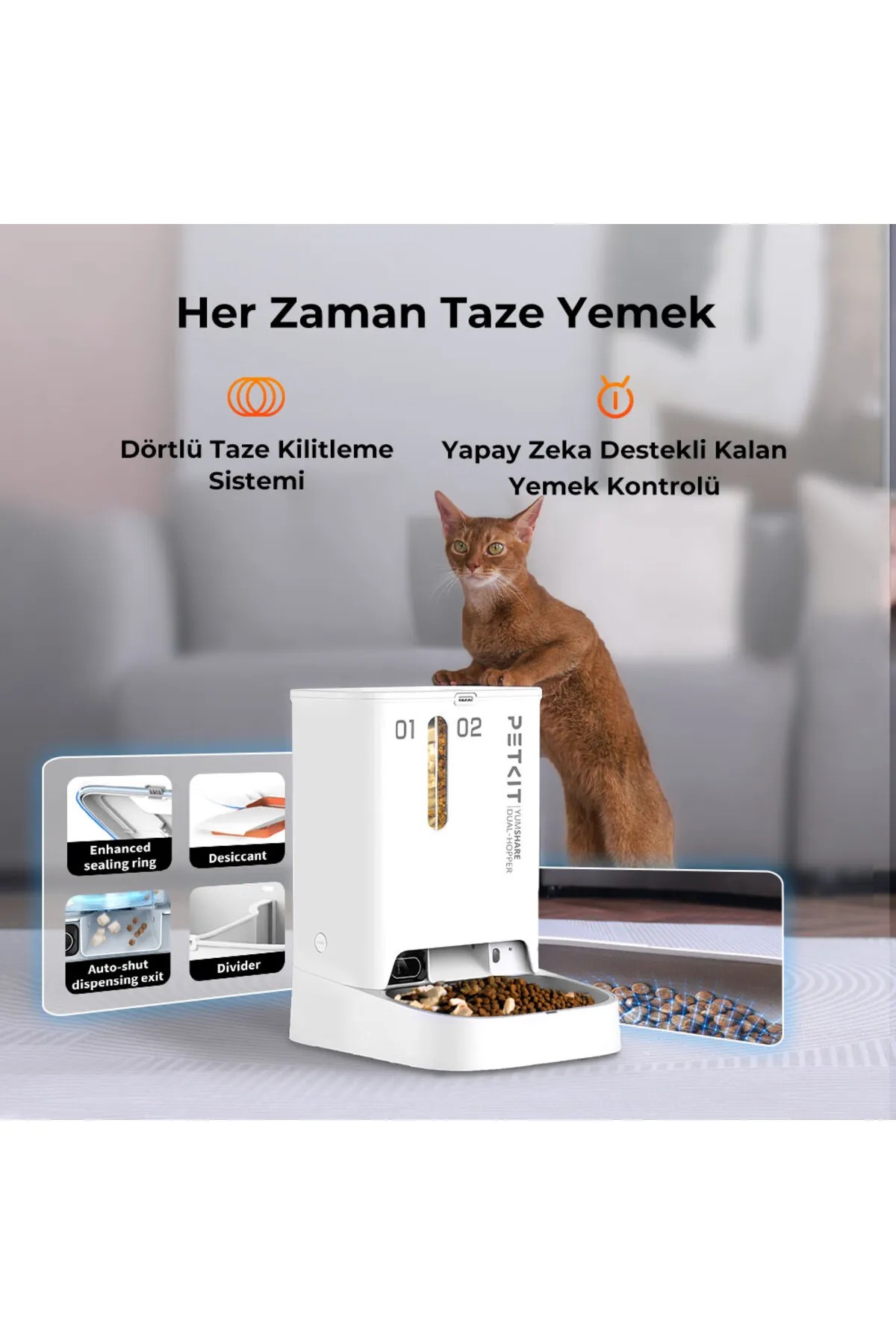 Petkit Yumshare Kameralı Çift Hazneli Akıllı Mama Kabı Beyaz