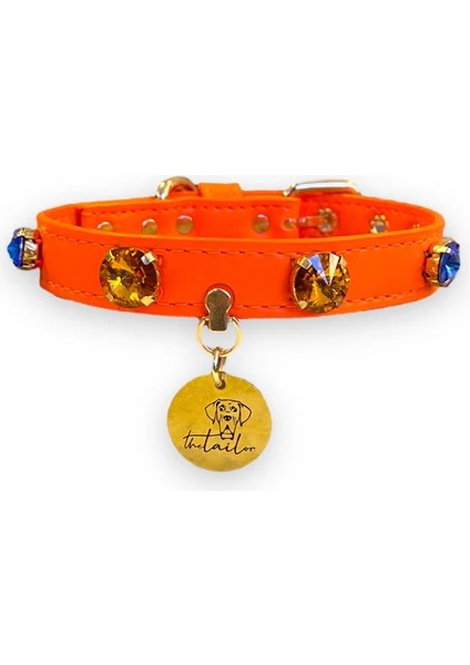 The Tailor Neon Turuncu Swarovski Taş Detaylı Köpek Boyun Tasması