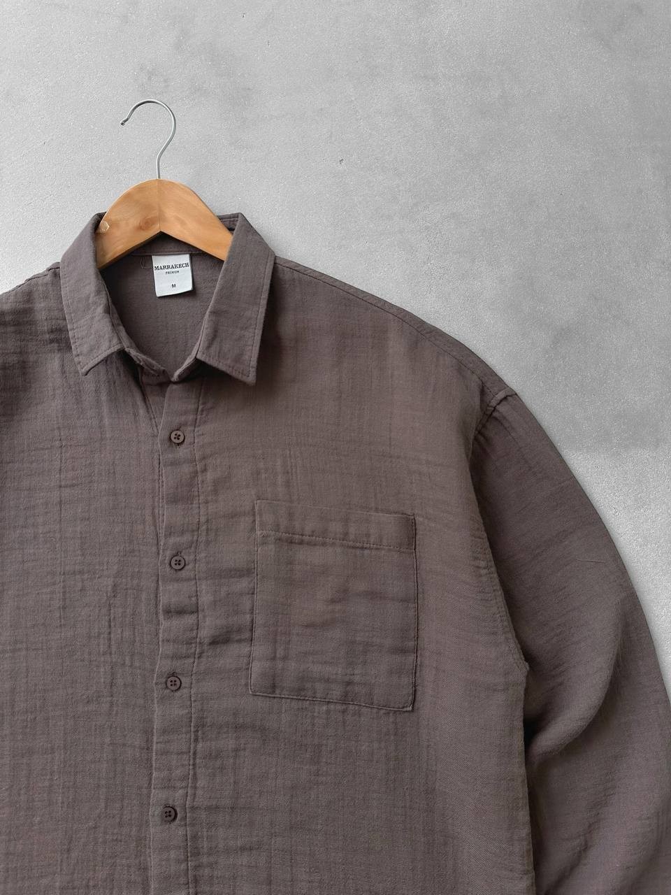 Müslin Kumaş Oversize Keten Gömlek - Kahverengi