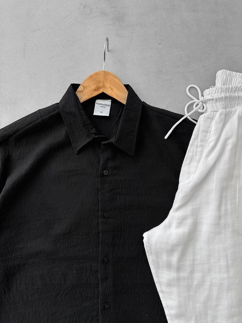 Kısakol Oversize Keten Gömlek & Müslin Kumaş Keten Pantolon - Siyah