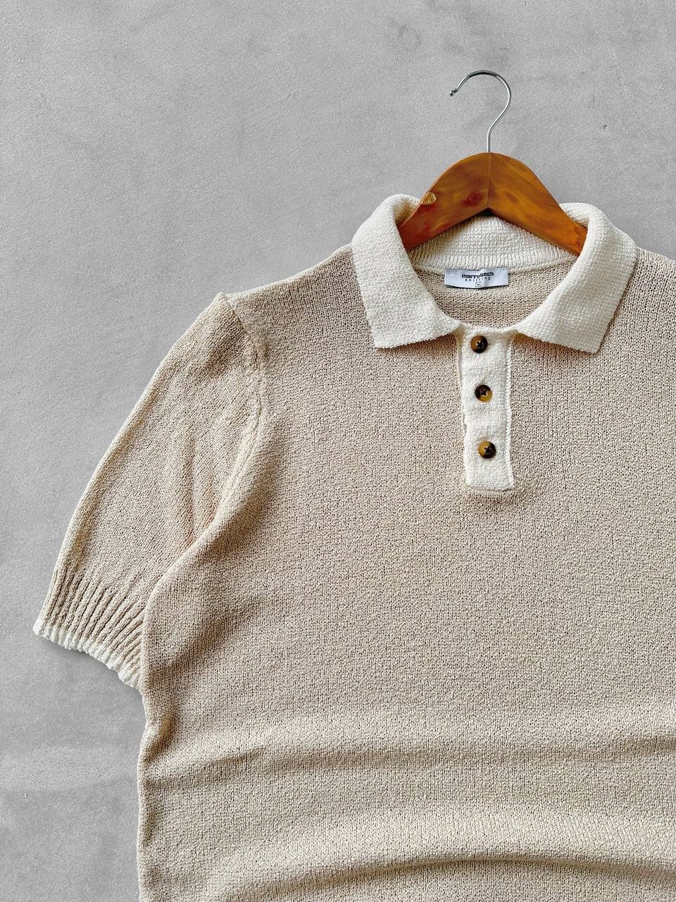 Havlu Kumaş Oversize Triko Tshirt - Bej