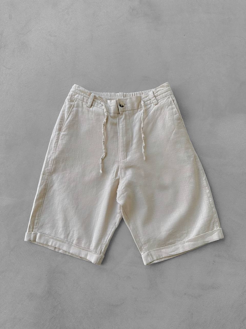Bağcıklı Gabardin Keten Şort - Bej