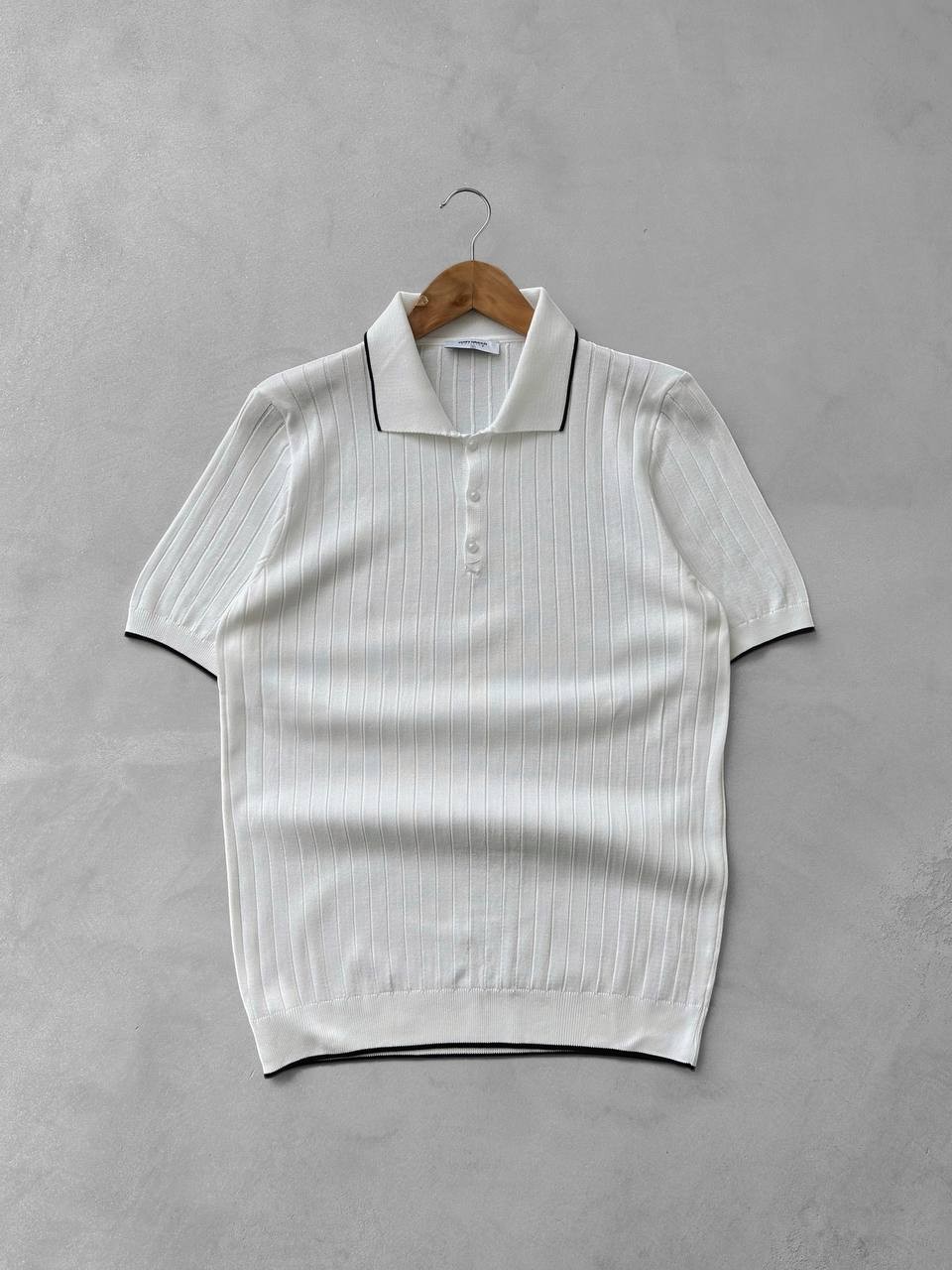 Polo Yaka Düğmeli Fitilli Tişört & Müslin Kumaş Keten Pantolon - Beyaz