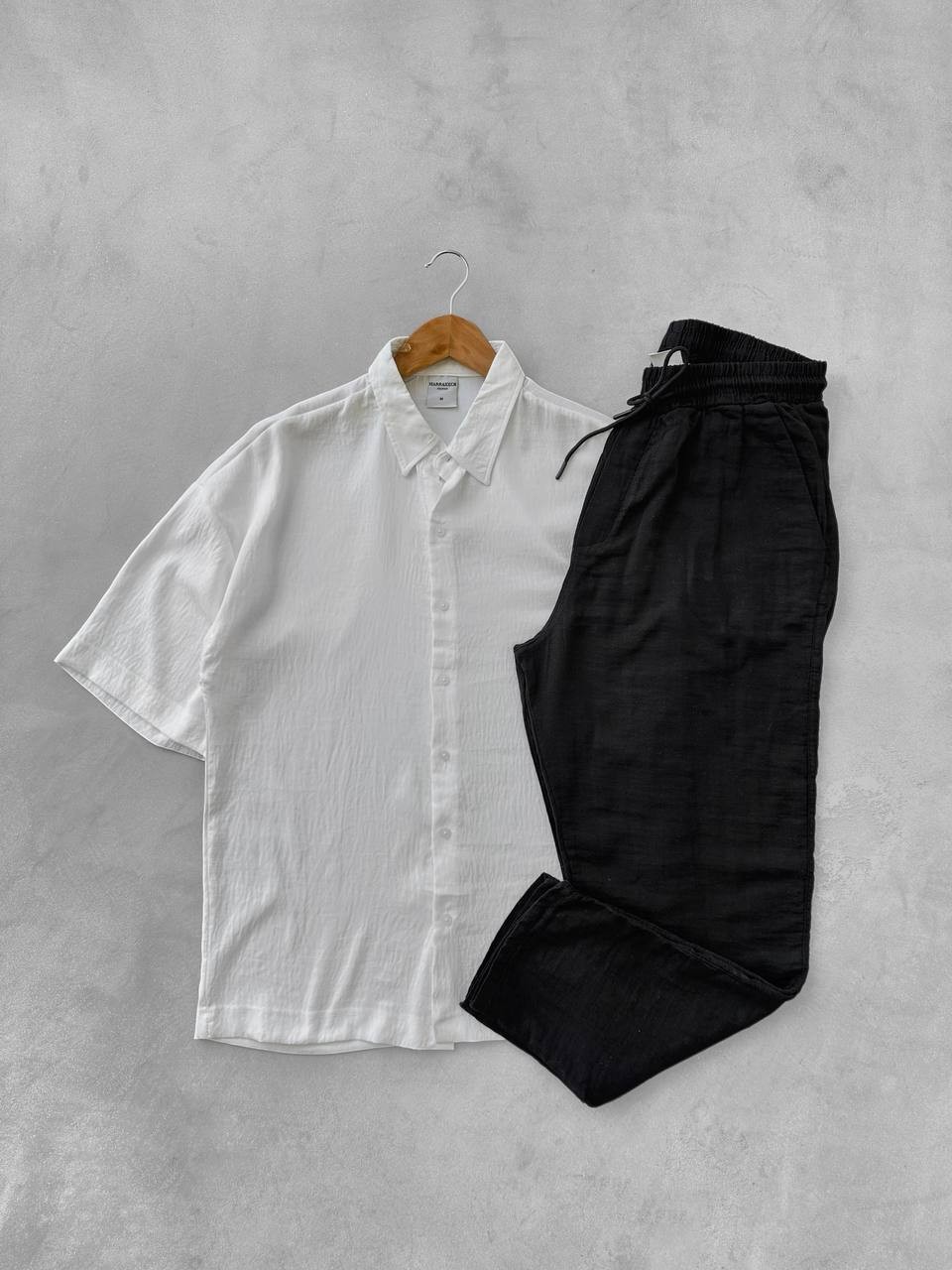 Kısakol Oversize Keten Gömlek & Müslin Kumaş Keten Pantolon - Beyaz