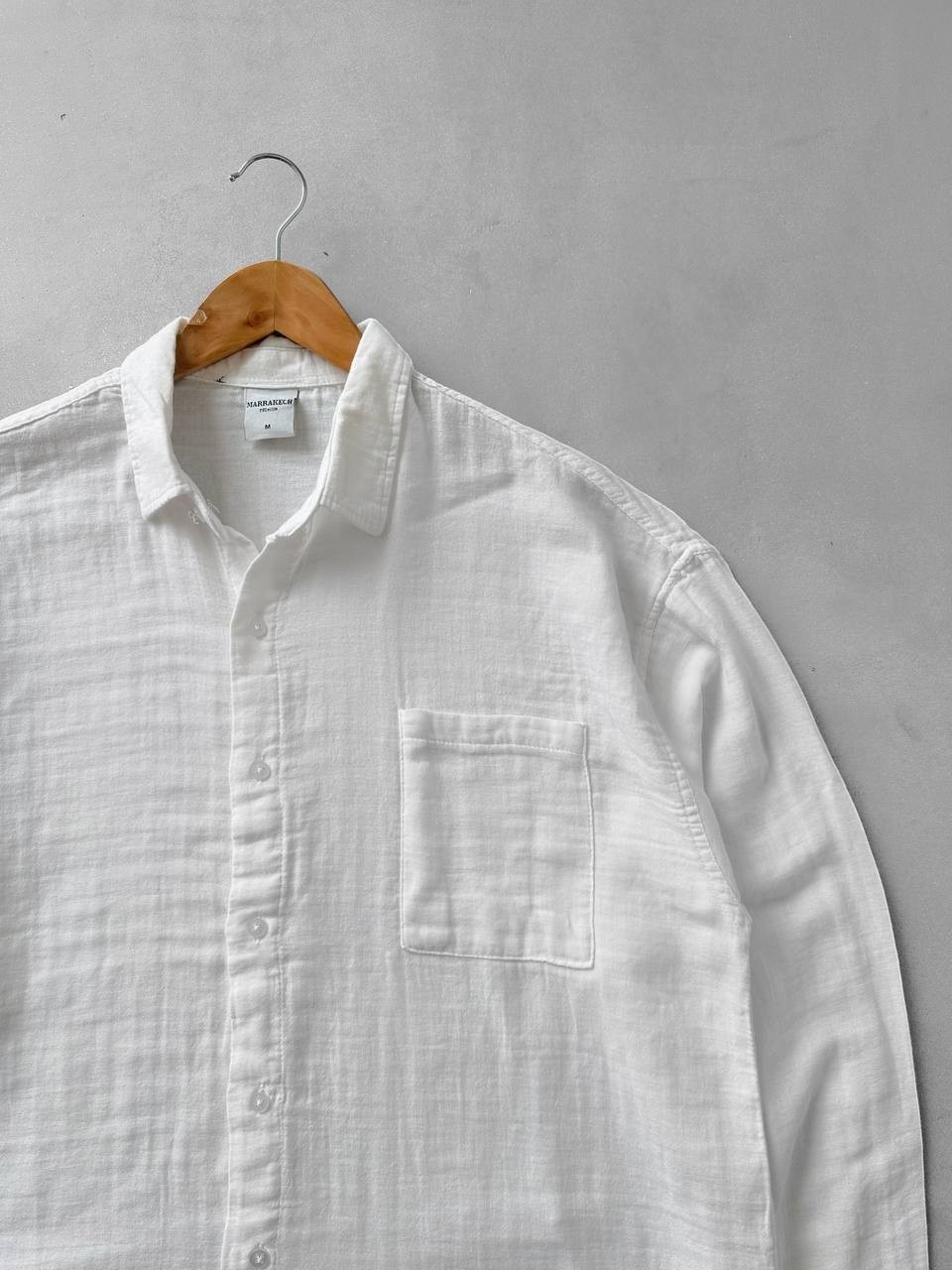 Müslin Kumaş Oversize Keten Gömlek - Beyaz