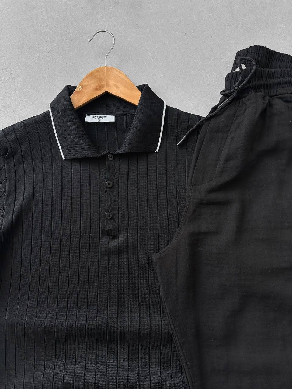 Polo Yaka Düğmeli Fitilli Tişört & Müslin Kumaş Keten Pantolon