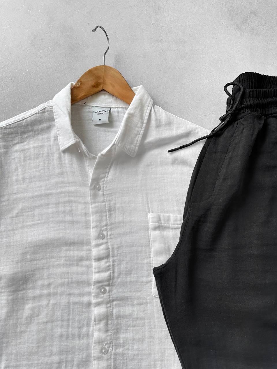 Müslin Kumaş Oversize Keten Gömlek & Müslin Keten Pantolon  - Beyaz