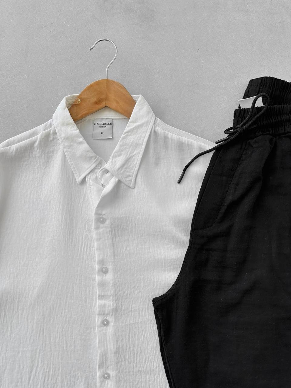 Kısakol Oversize Keten Gömlek & Müslin Kumaş Keten Pantolon - Beyaz