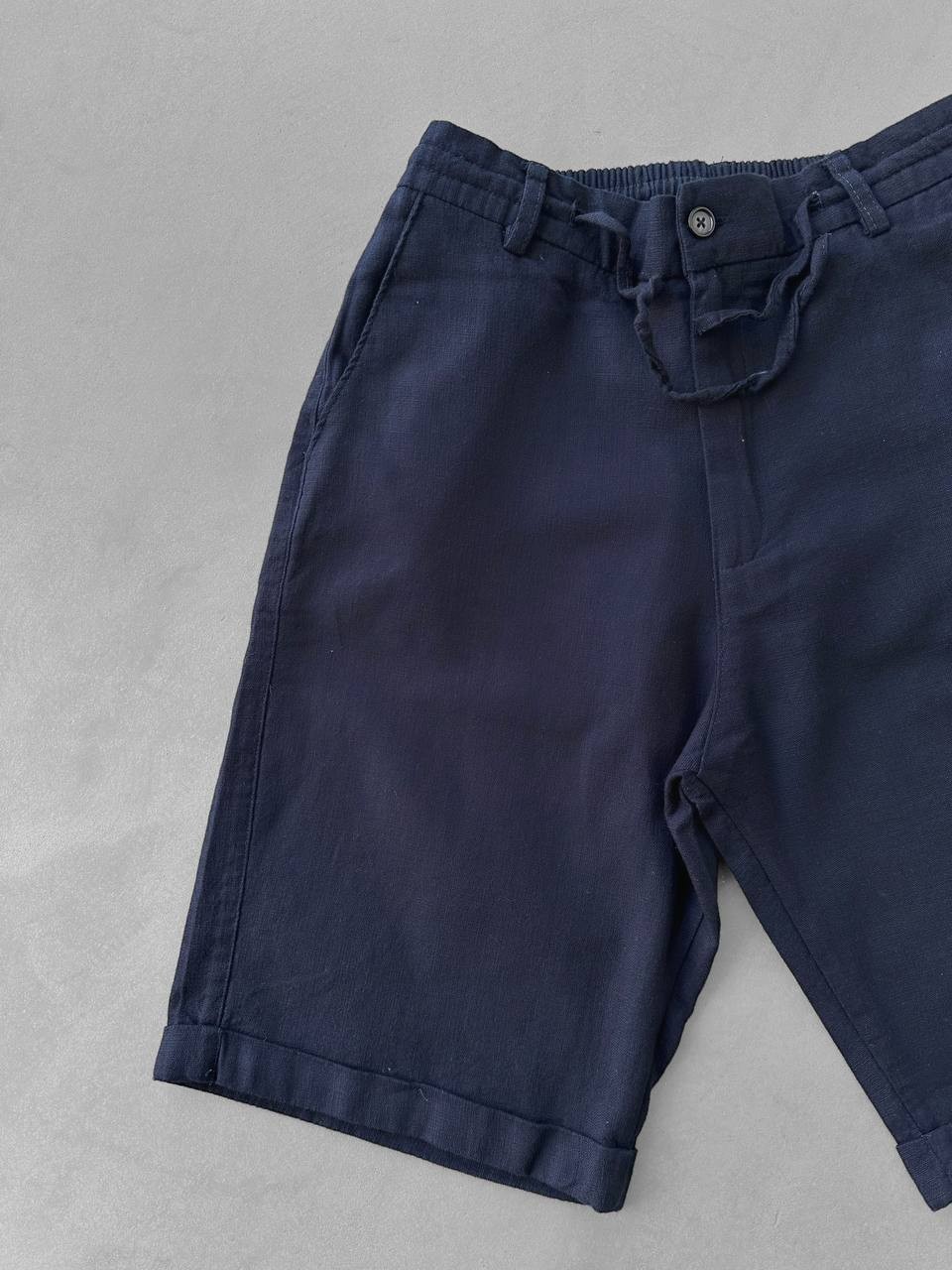 Bağcıklı Gabardin Keten Şort - Lacivert