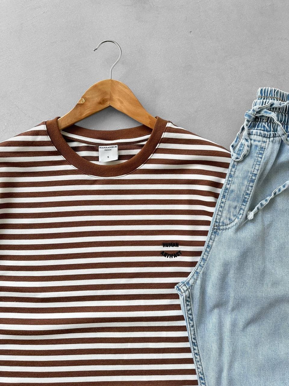 Bisiklet Yaka Oversize Human Tişört & Bağcıklı Kot Gabardin Baggy Pantolon - Kahve