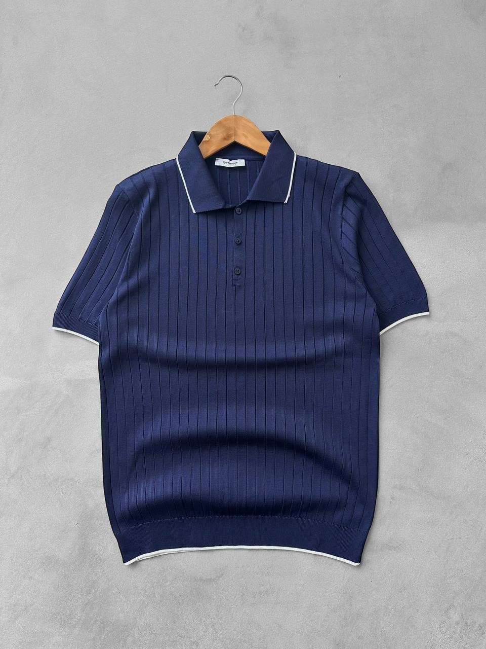 Polo Yaka Düğmeli Fitilli Tişört & Müslin Kumaş Keten Pantolon - Lacivert