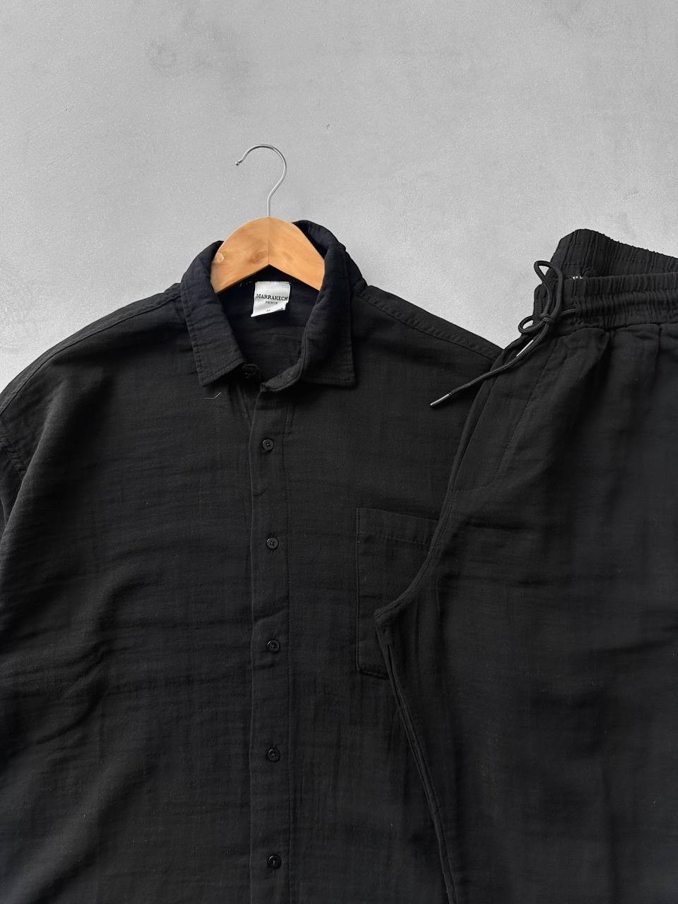 Müslin Kumaş Oversize Keten Gömlek & Müslin Keten Pantolon  - Siyah