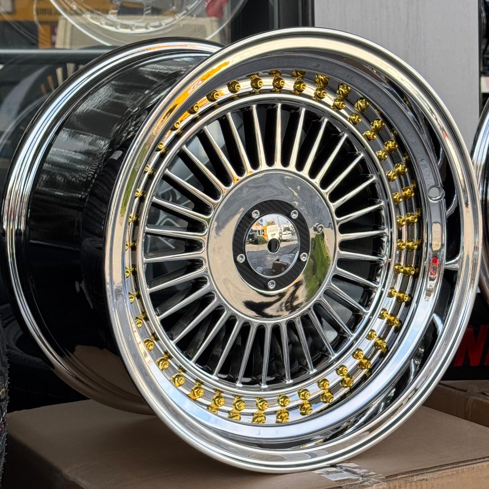 R1W-160006 9,0x16" 10,0x16" 4x100 ET15 ET12 73,1 Chrome Gold Riverts Jant(4 adet)