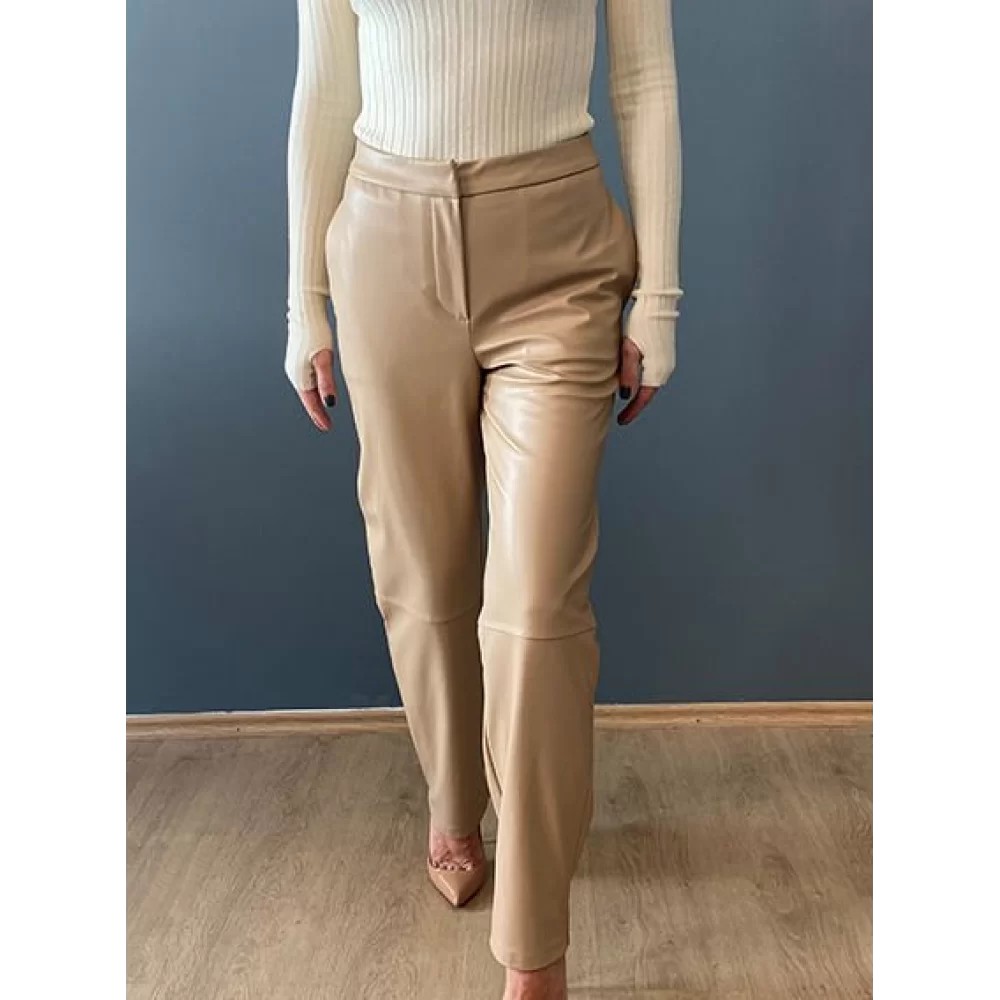 BEIGE LEATHER TROUSERS