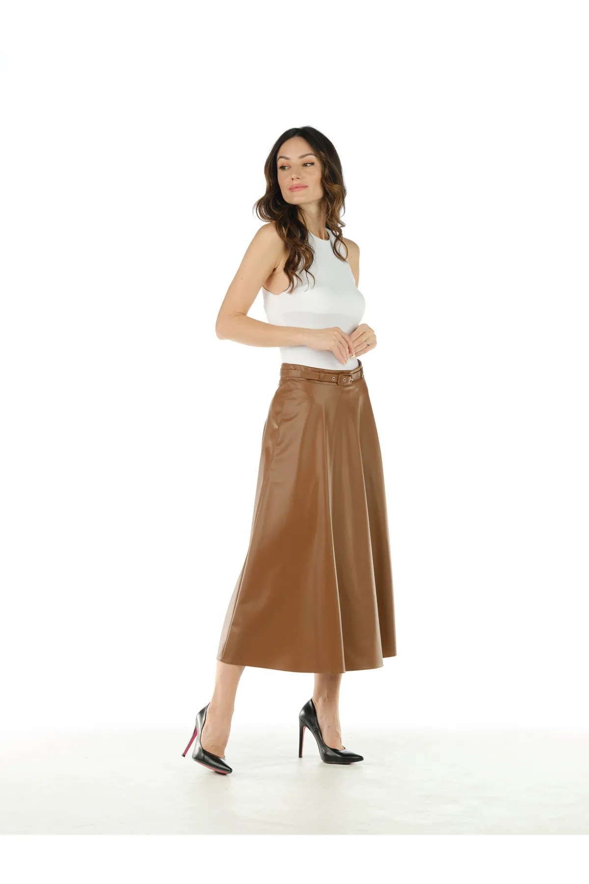 BROWN Faux Leather LONG SKIRT