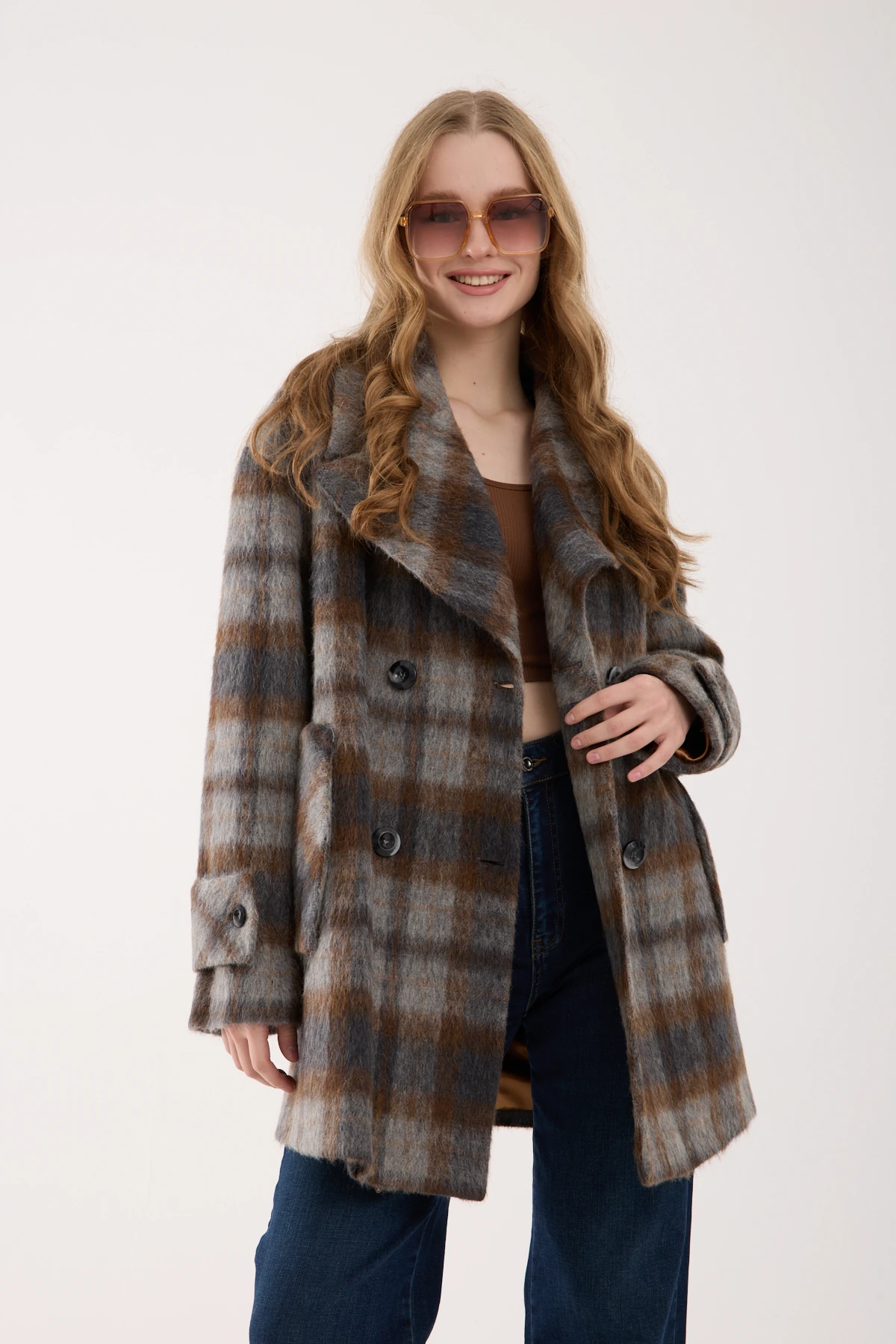 KAHVE ANTRASİT TONLARINDA YÜN KISA KABAN