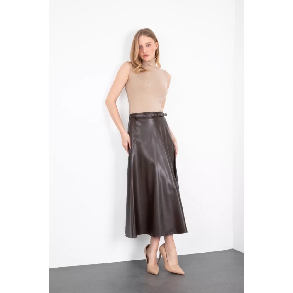 BITTER BROWN BROWN Faux Leather LONG SKIRT