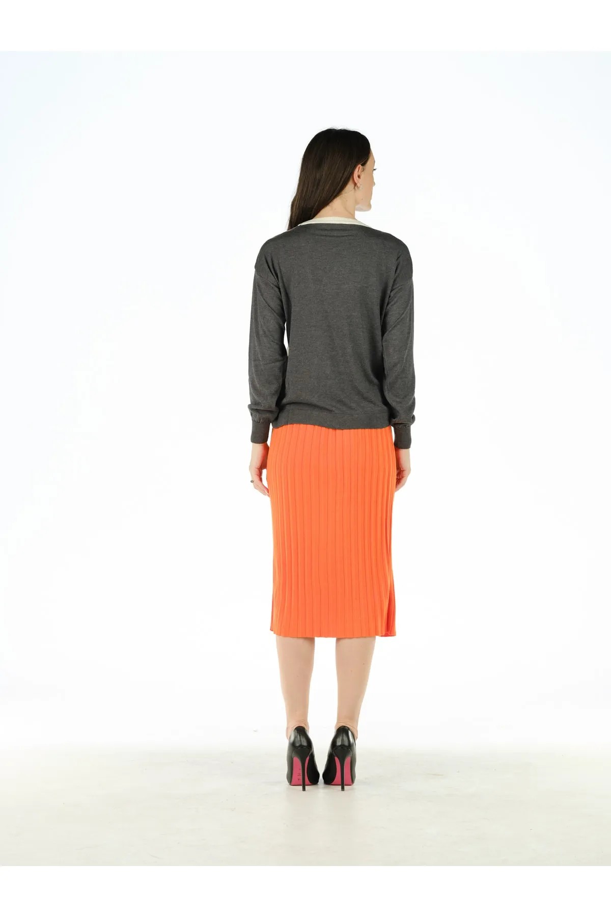 ORANGE KNITWEAR SIDE BUTTONED SKIRT