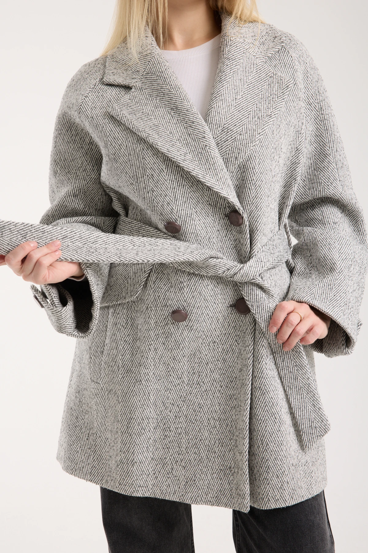 GRİ RENK BALIK SIRTI YÜN KABAN