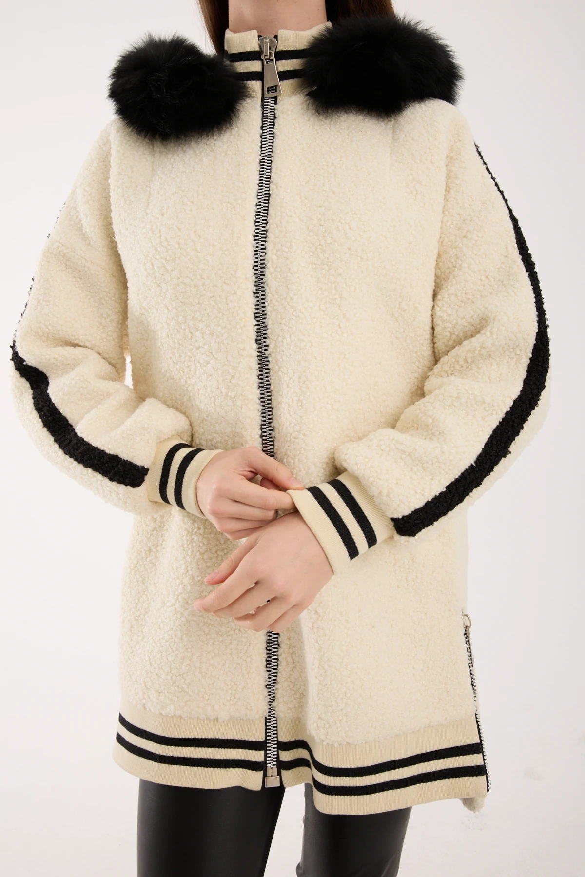 EKRU KÜRKLÜ KAPİŞON TEDY KABAN