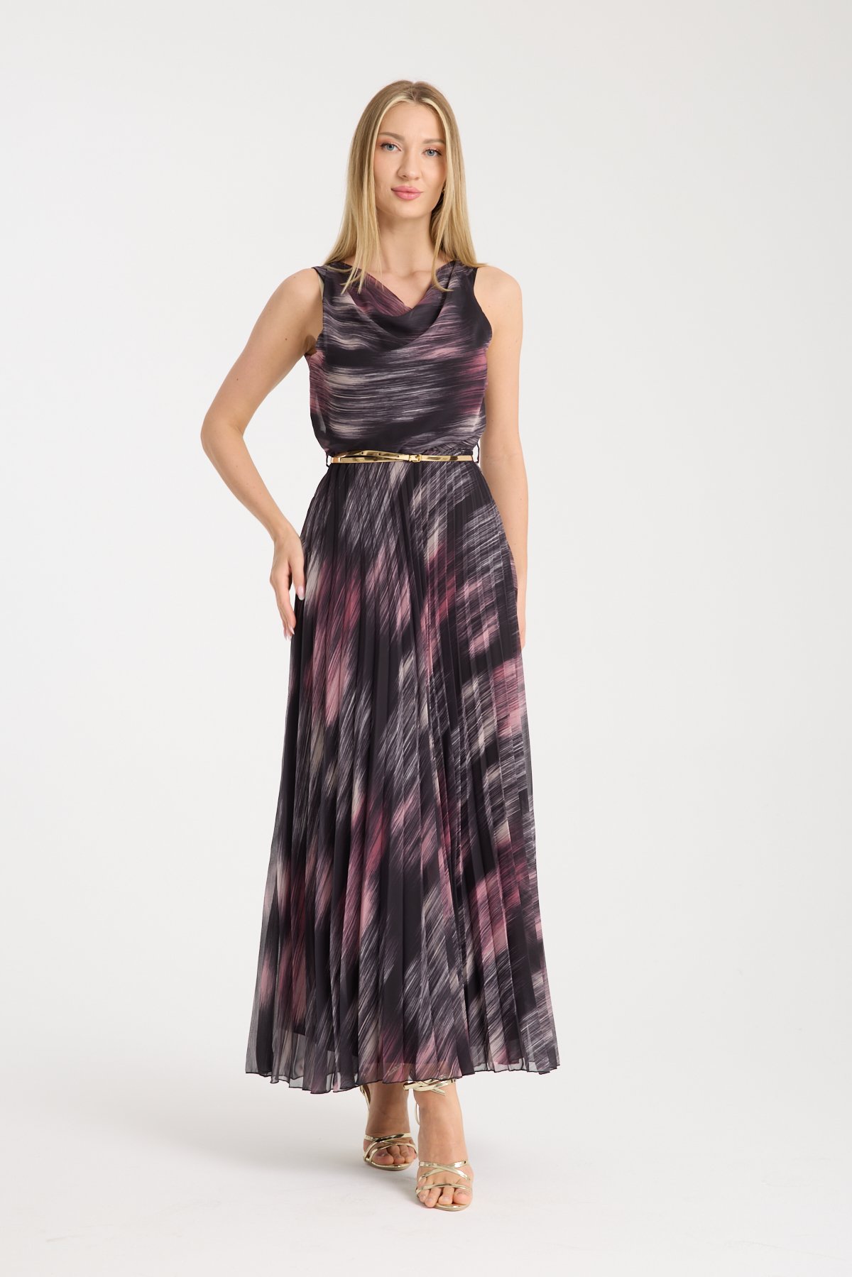 WHITE BLACK PLEATED DRESS