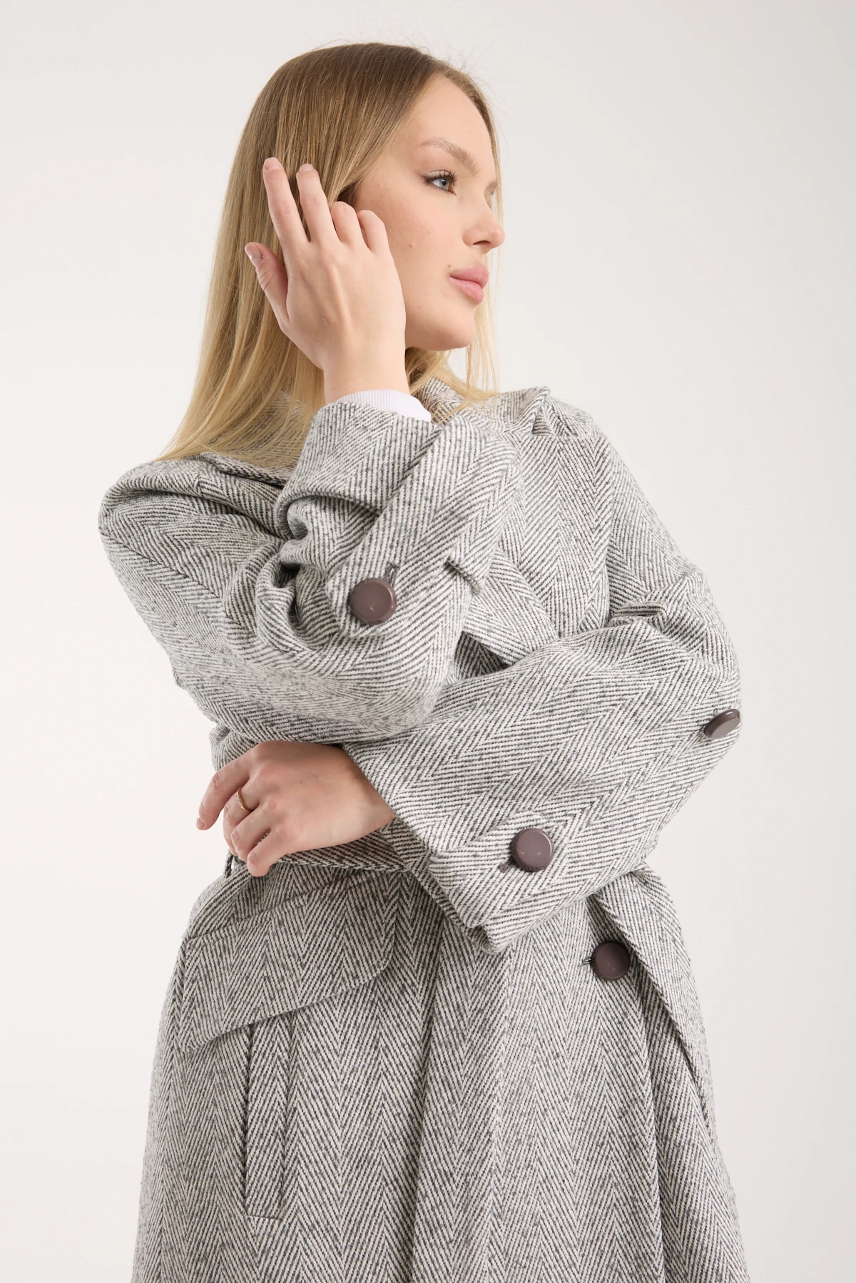 GRİ RENK BALIK SIRTI YÜN KABAN