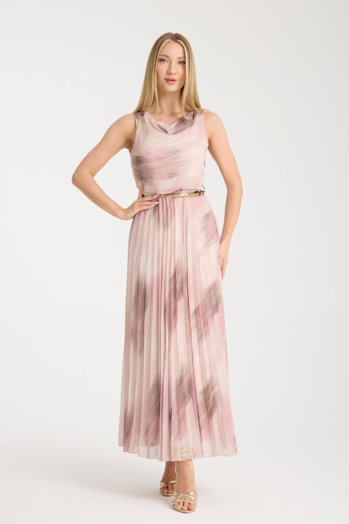 WHITE BLACK PLEATED DRESS