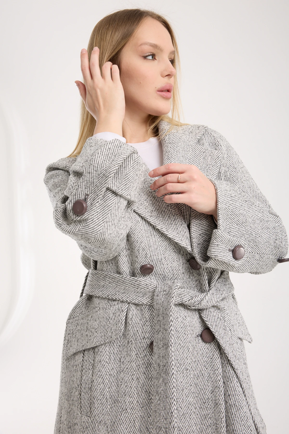 GRİ RENK BALIK SIRTI YÜN KABAN