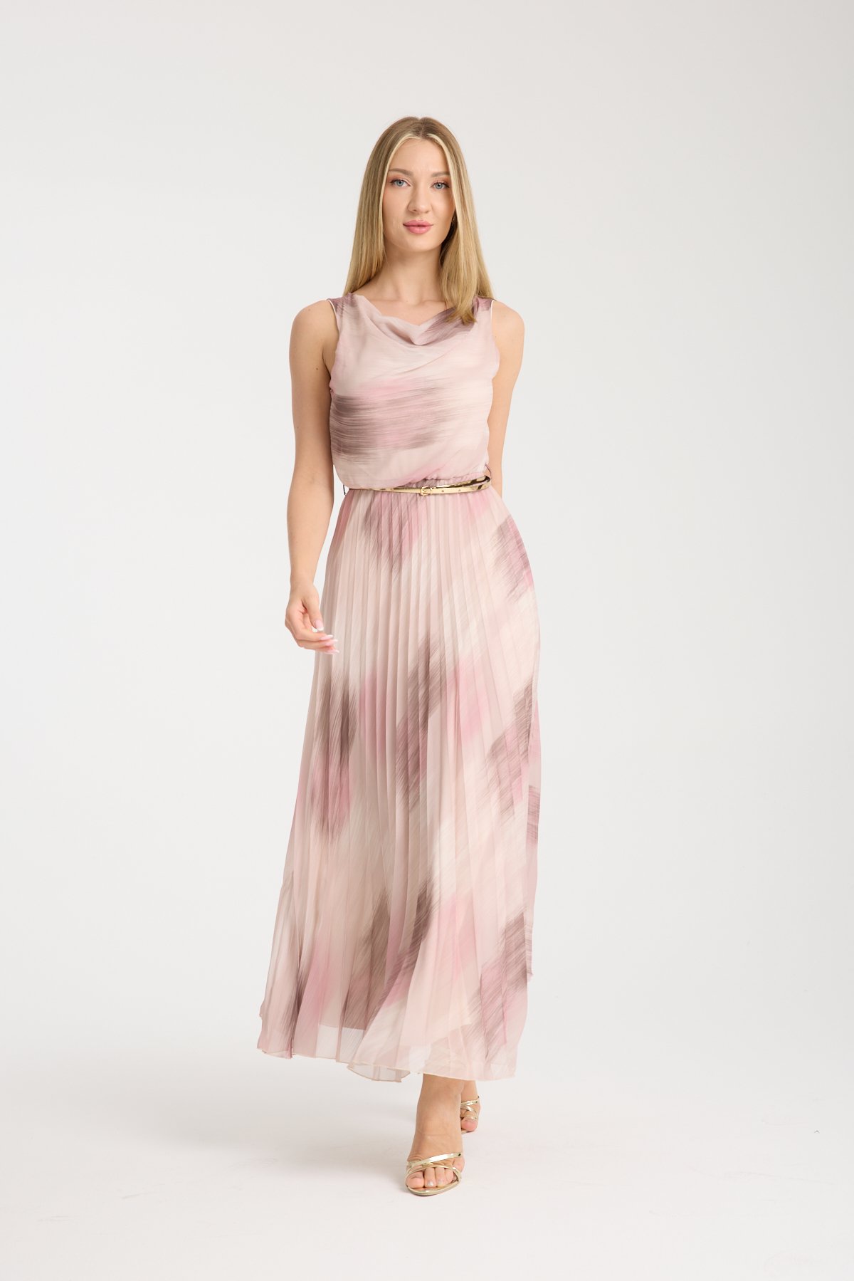 WHITE BLACK PLEATED DRESS