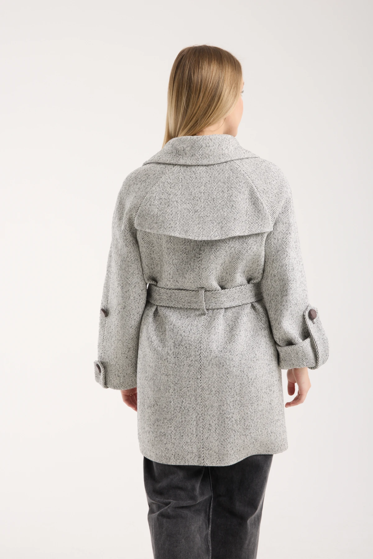 GRİ RENK BALIK SIRTI YÜN KABAN