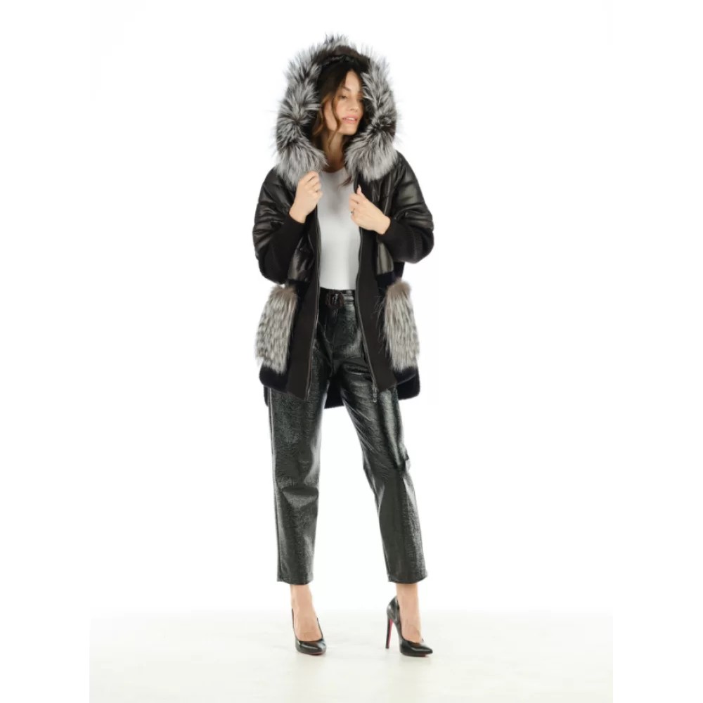 BLACK FURRY COAT HALF WOOL HALF PUFFER