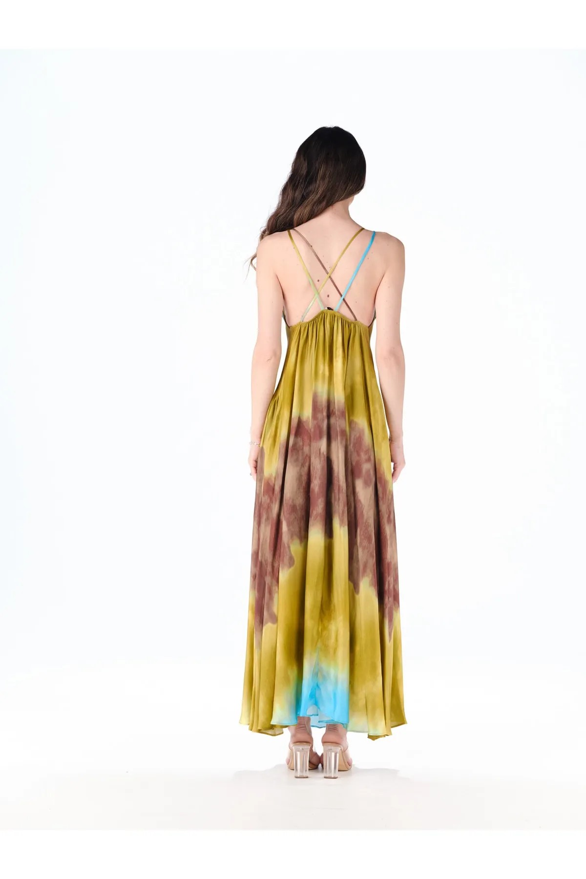 COLORFUL LONG DRESS WITH A LOW-COLLOW BACK