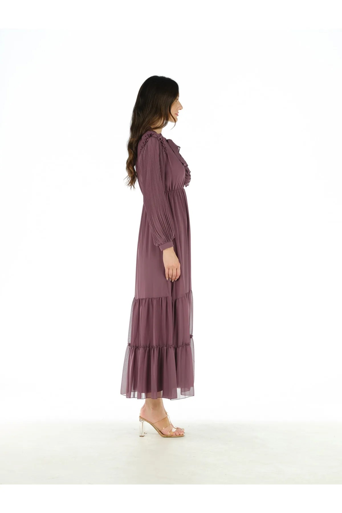 PURPLE DRESS WITH PLEATED SKIRT