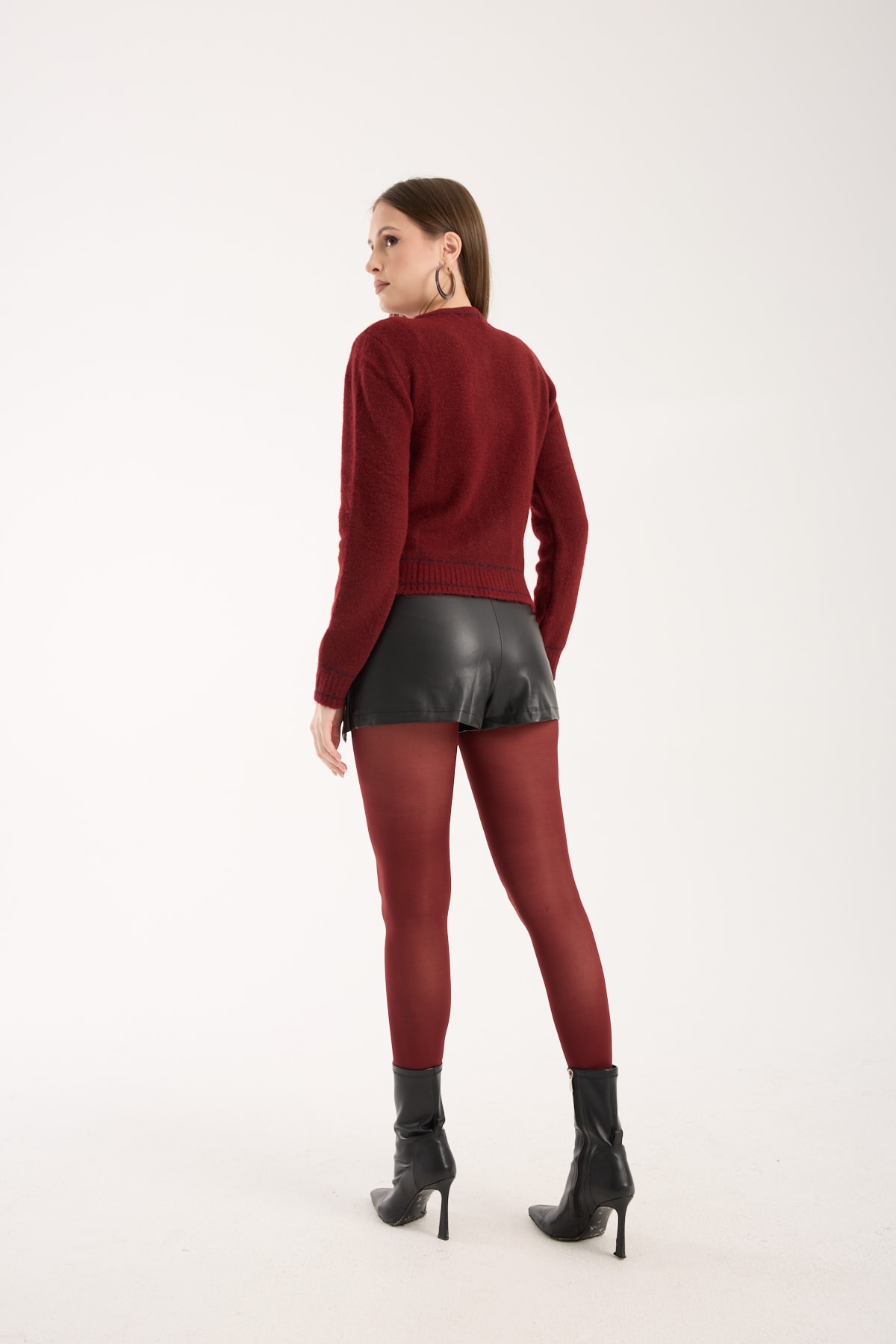 BORDO RENKLİ BİYELİ  HIRKA CEPLİ