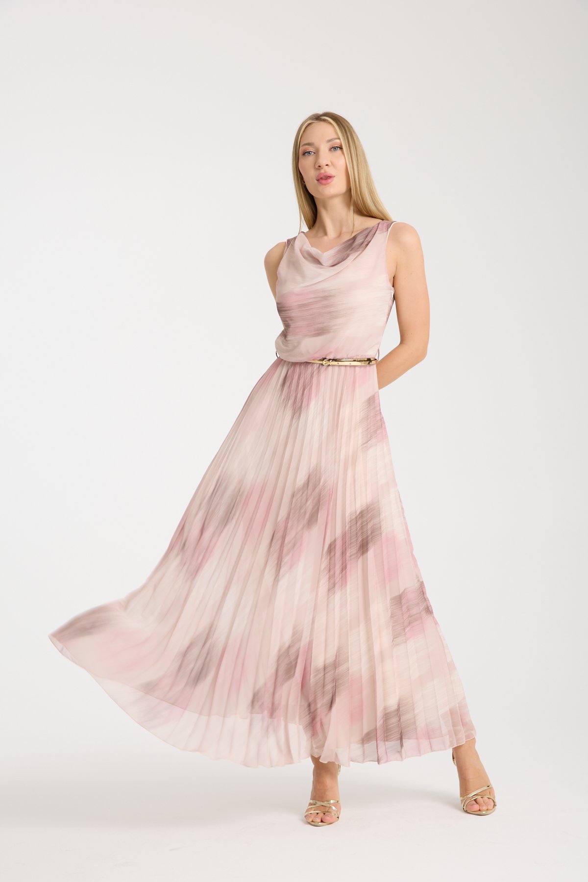 WHITE BLACK PLEATED DRESS