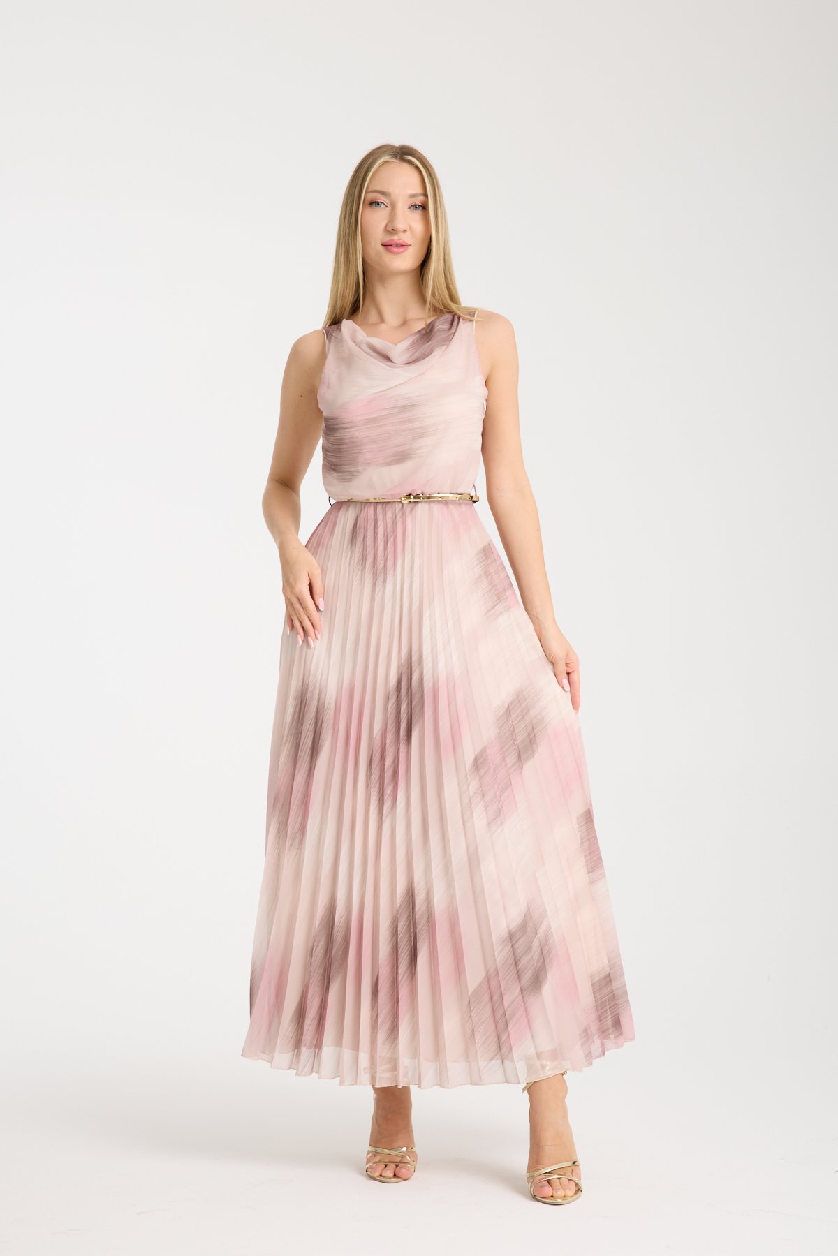 WHITE BLACK PLEATED DRESS