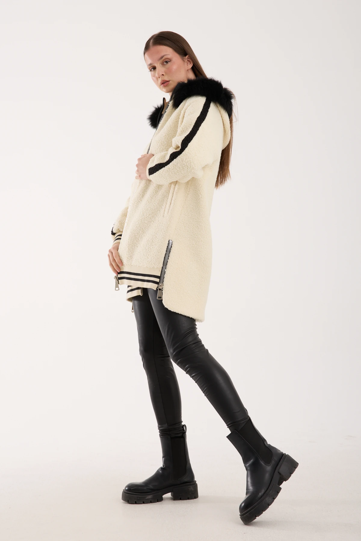 EKRU KÜRKLÜ KAPİŞON TEDY KABAN