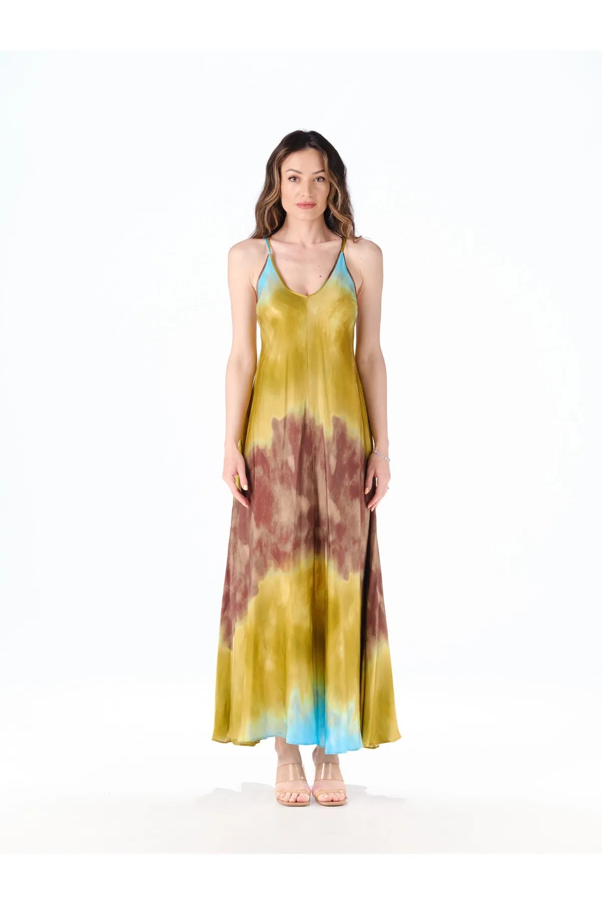 COLORFUL LONG DRESS WITH A LOW-COLLOW BACK
