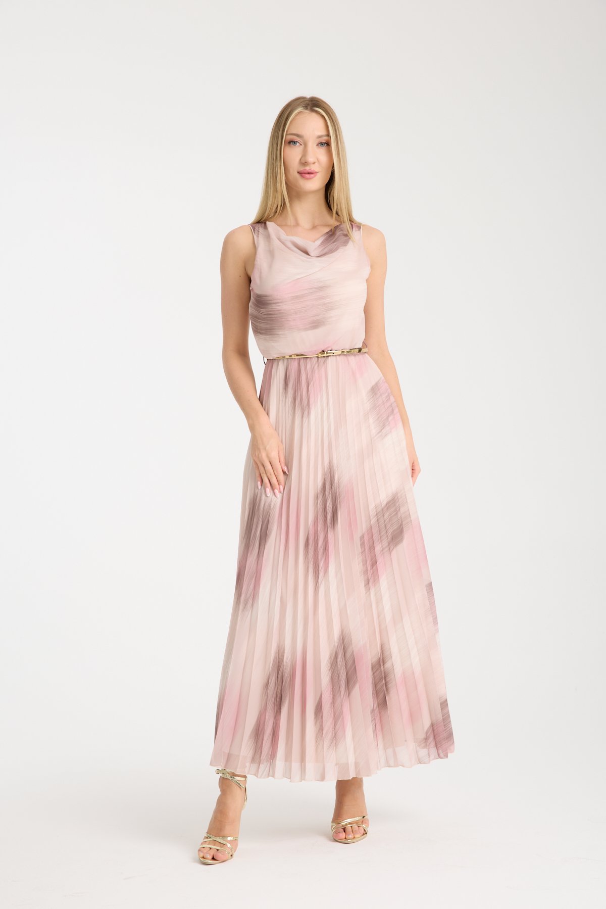 WHITE BLACK PLEATED DRESS