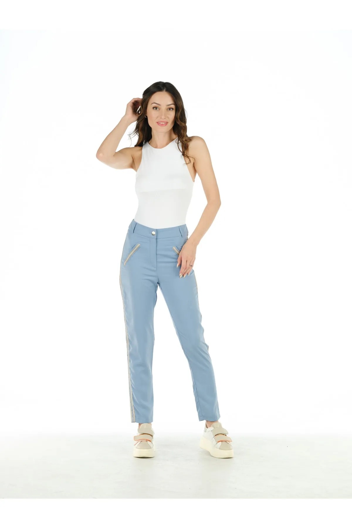 LIGHT BLUE FABRIC TROUSERS